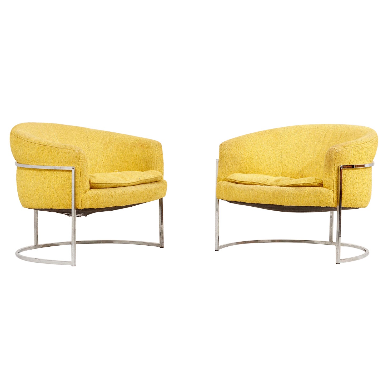 Pair of yellow Bernhadt Lounge Chairs, USA, 1960s For Sale