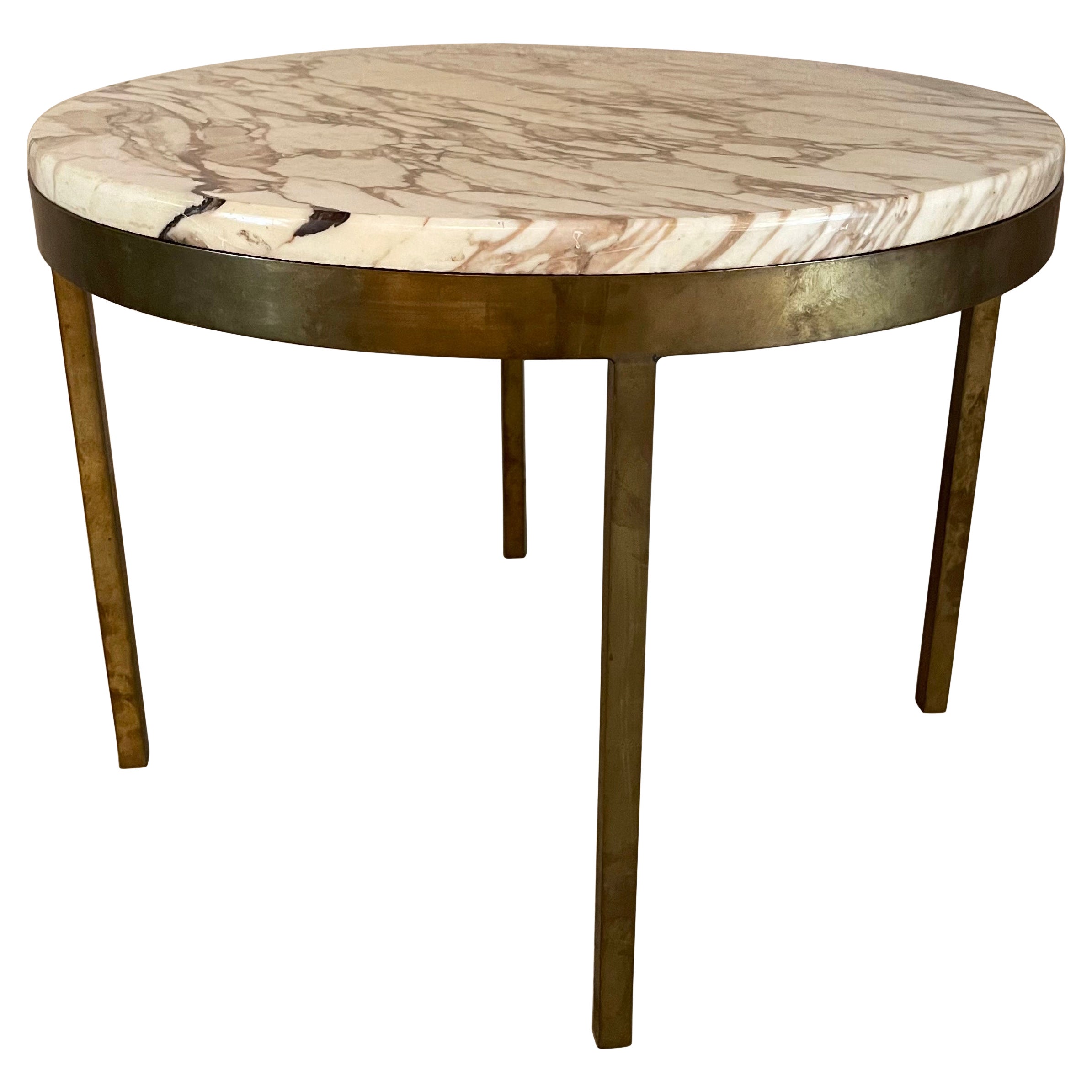 Mid-Century Modern Round Marble and Bronze Side Table