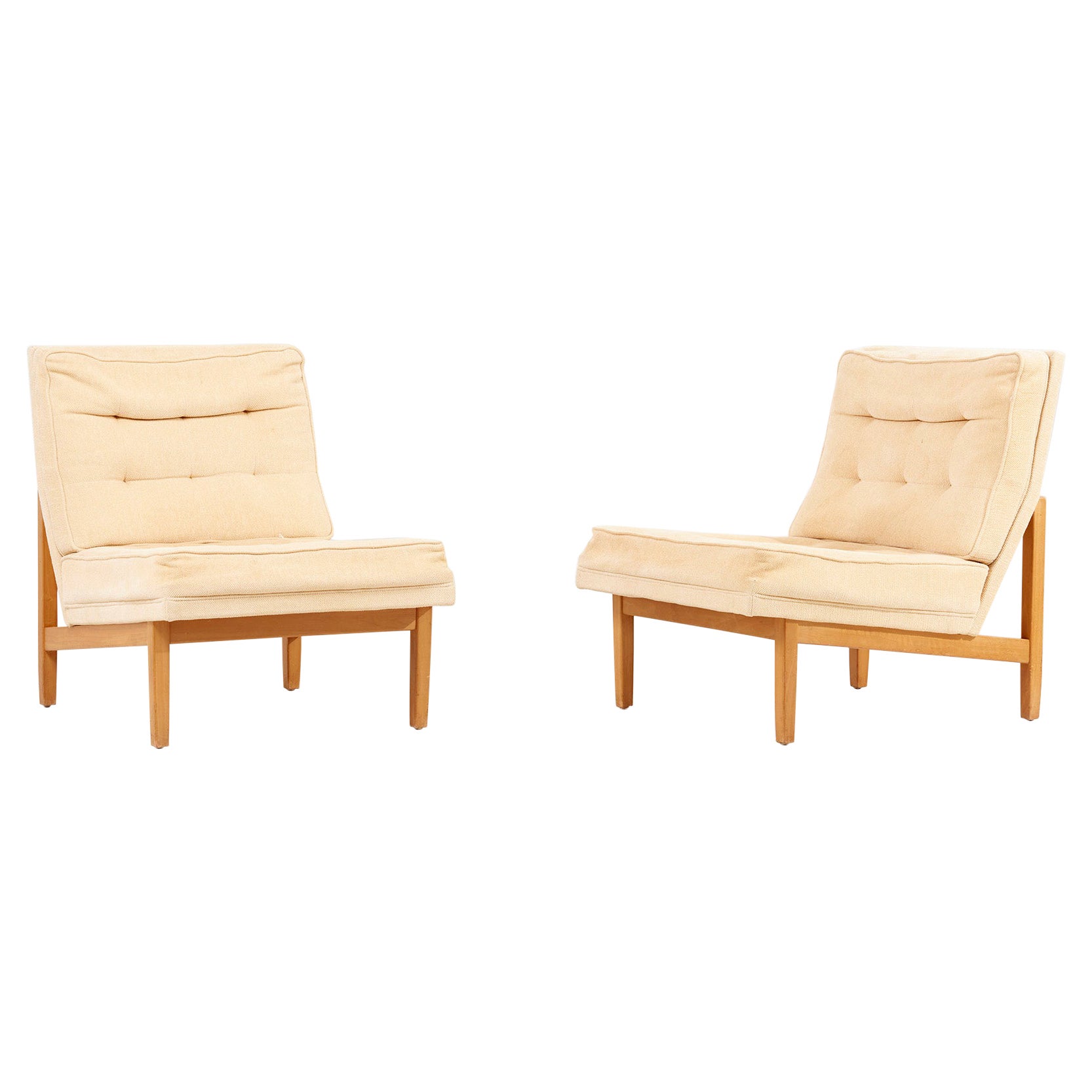 Pair of beige 51W Florence Knoll Lounge Chairs by Knoll Associates, USA, 1950s