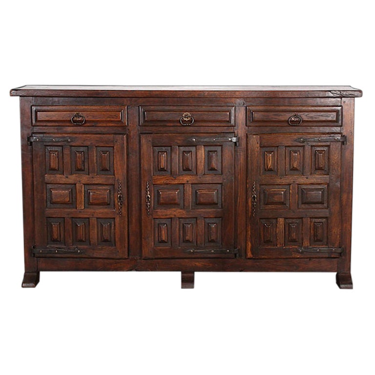 Spanish Solid Paneled Oak Buffet with Plank Top