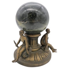 Marble Sphere on Nude Flapper Art Deco Spelter Base by Nuart