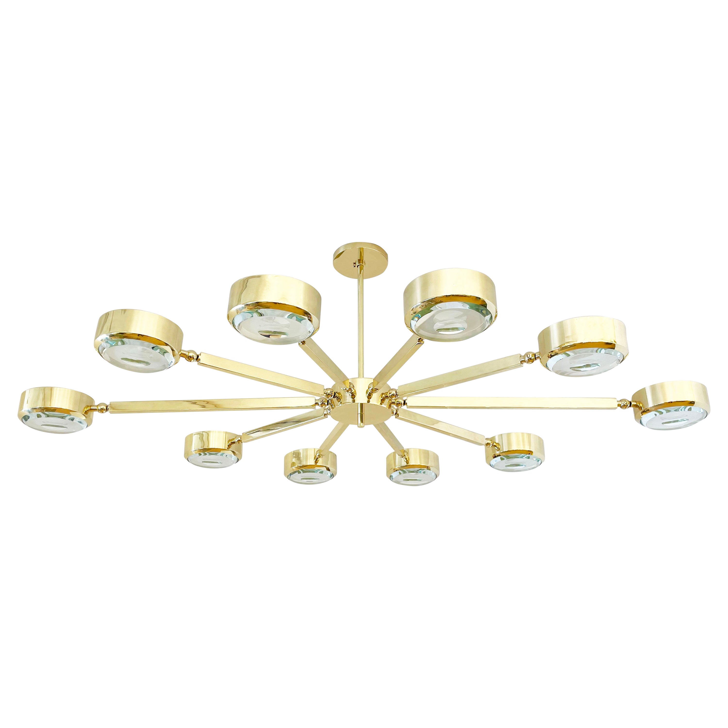 Oculus Oval Ceiling Light by Gaspare Asaro- Polished Brass with Carved Glass For Sale