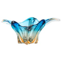 Murano Glass Sky Blue, Orange Splash Bowl