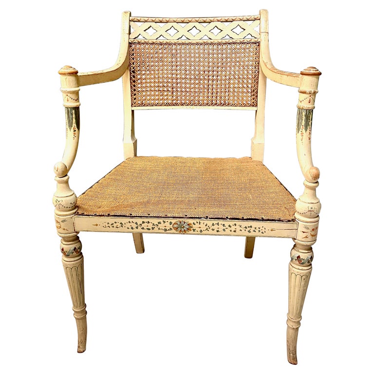 English Regency Caned Open Arm Chair For Sale