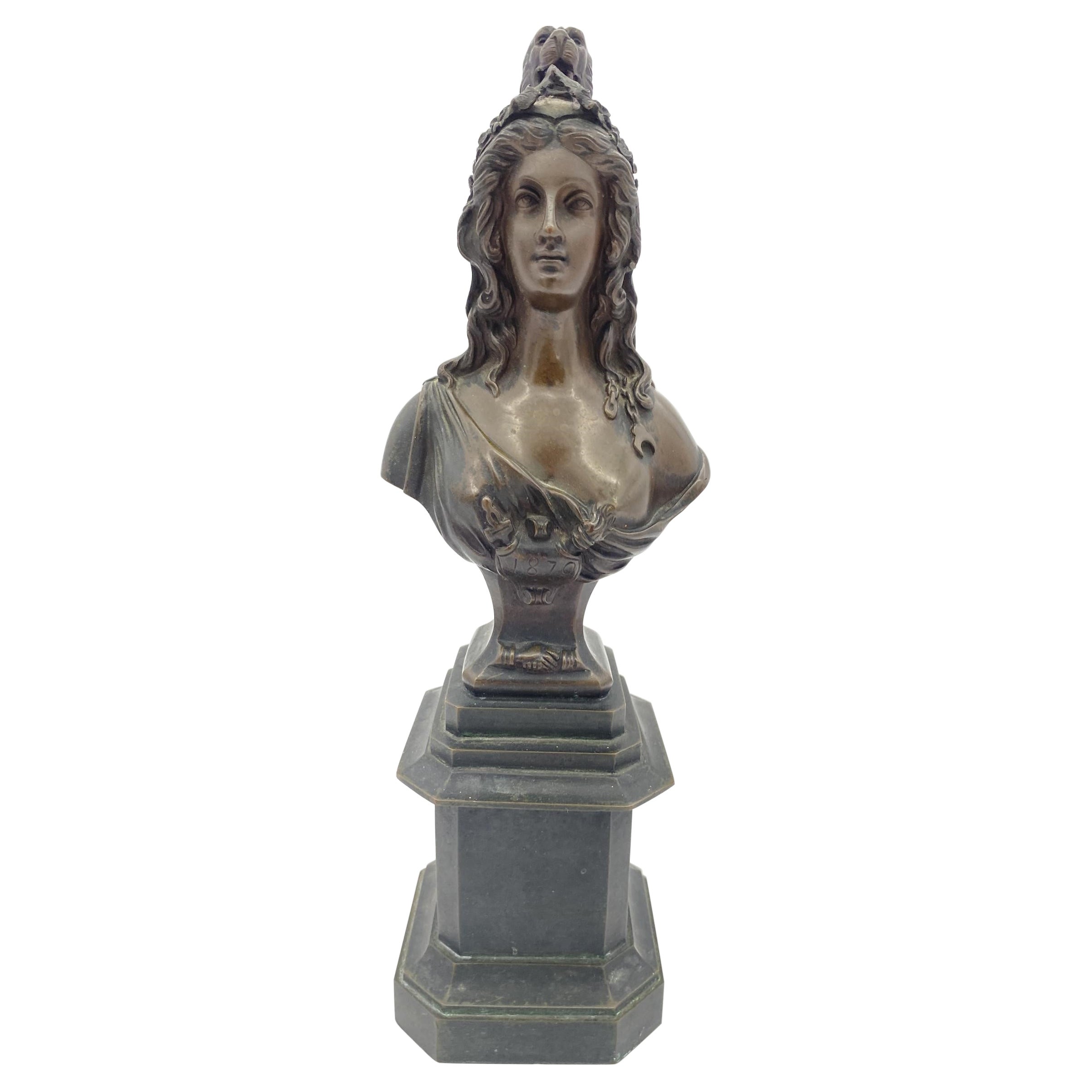 Late Victorian "1870" Semi-Nude Bronze Female Bust For Sale
