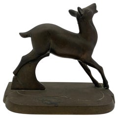 Brass Prancing Art Deco Doe Sculpture by Frankart