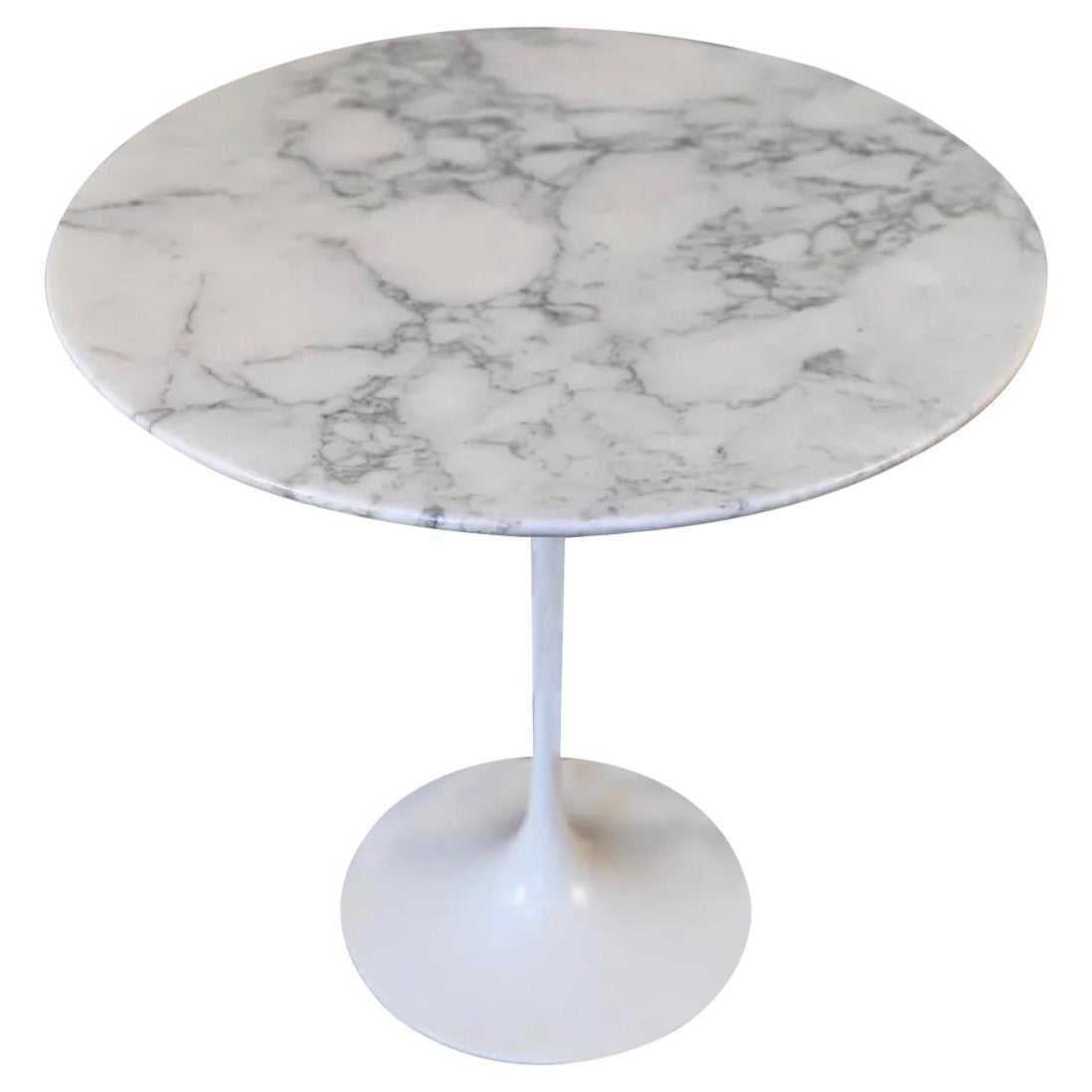 Mid-Century Modern Tulip Side Table with Marble Top