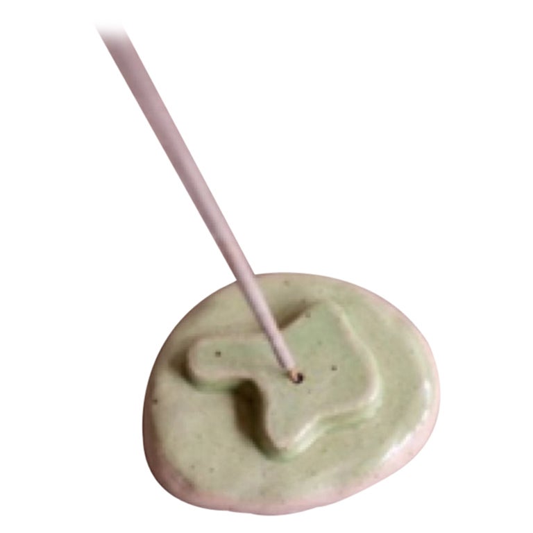 Incense Holder, Stone with Shape White Speckled Clay with Pastel Green Glaze For Sale