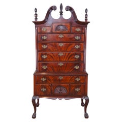 Antique Chippendale Flame Mahogany Ball & Claw Highboy Dresser Tall Chest