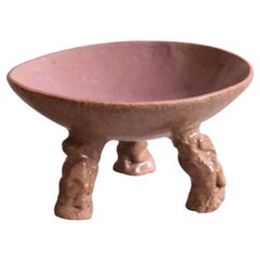 Funny Fruit Bowl on Legs in Ochre Clay with Matte Mauve + Sheer Glaze