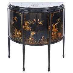 Antique Chinoiserie Decorated Demi Lune Shaped Two Door Side Cabinet