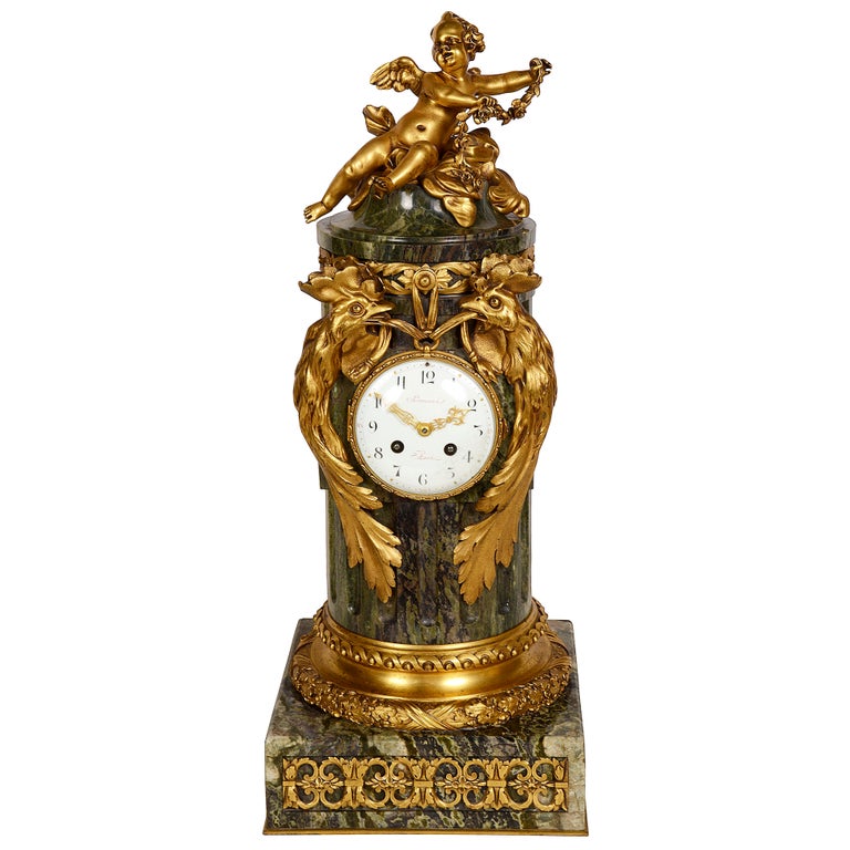 Louis XVI Style Marble and Ormolu Mantel Clock, by Sormani, circa 1880 For Sale
