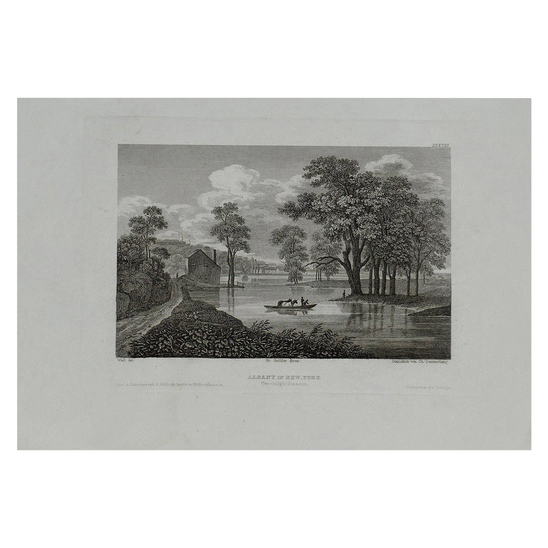 Original Antique Print of Albany, New York, circa 1840 For Sale