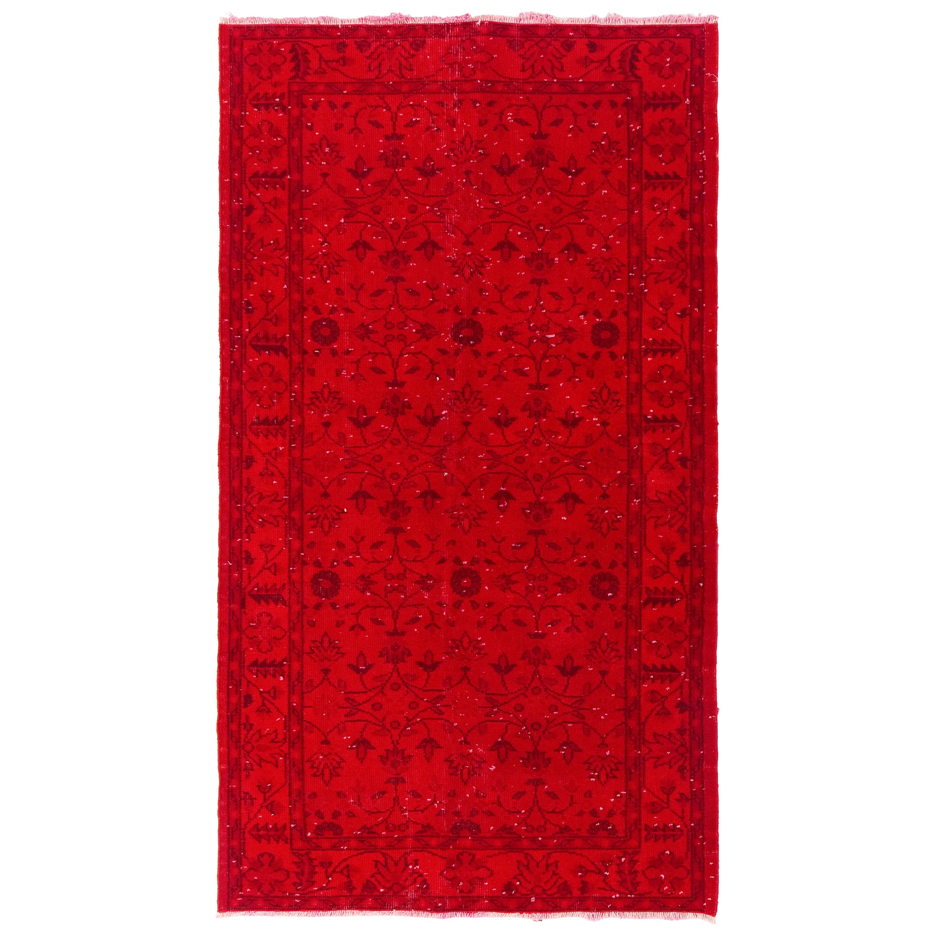 4x7 Ft Mid-20th Century Hand-knotted Wool Floral Turkish Accent Rug in Red  For Sale