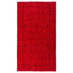 4x7 Ft Mid-20th Century Hand-knotted Wool Floral Turkish Accent Rug in Red 