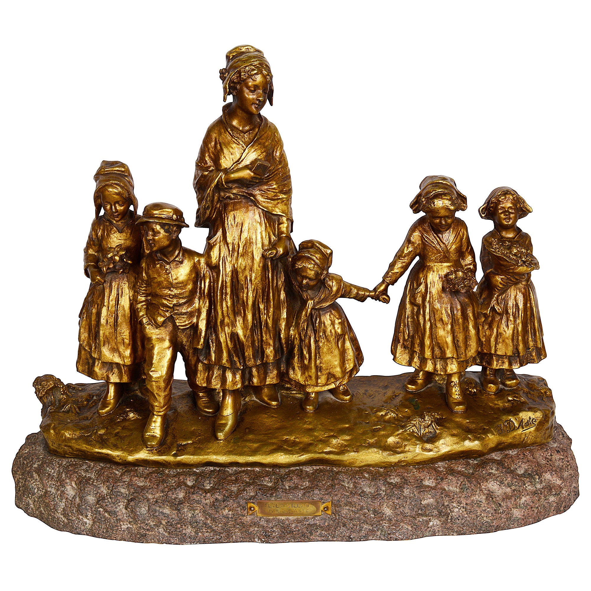 19th Century Bronze, Mother and Children, by J. D'Aste