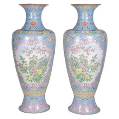 Antique Large Pair Canton Enamel Vases, circa 1900