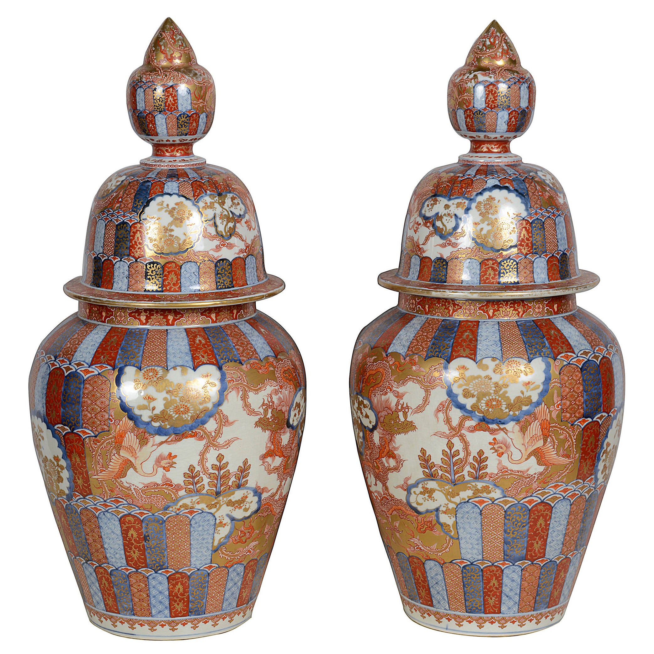 Large Pair of Japanese Imari Style Vases, circa 1880 For Sale at 1stDibs
