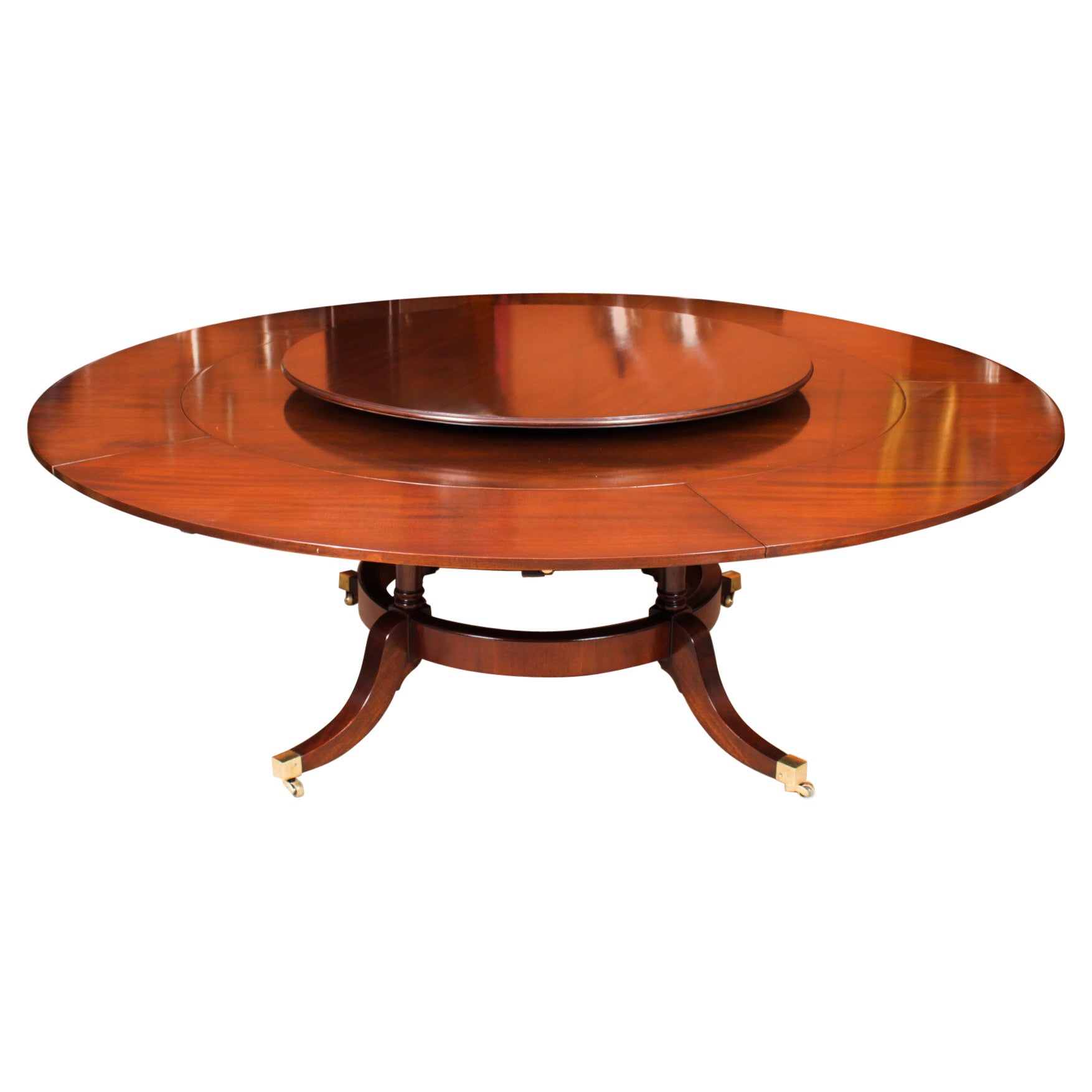 Vintage Mahogany Jupe Dining Table Lazy Susan & Leaf Cabinet Mid 20th C