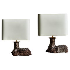 Pair of Lava Stone and Ceramic Table Lamps by Leo Nataf