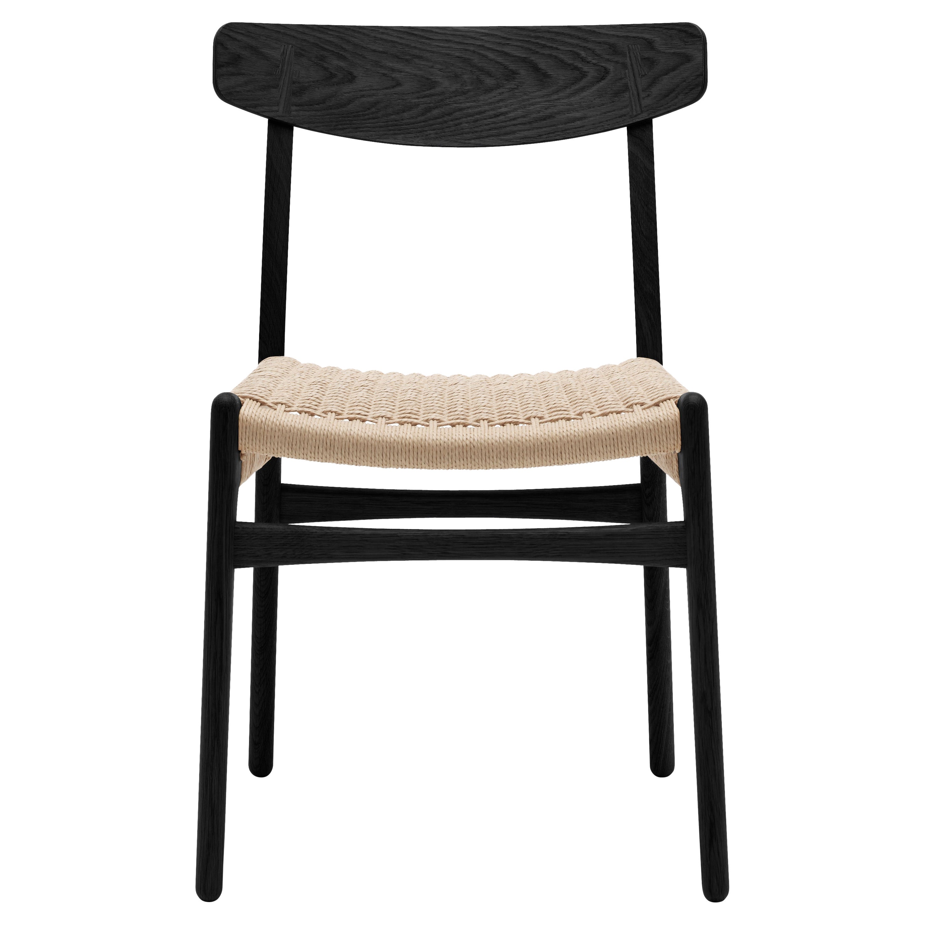 CH23 Dining Chair in Oak Painted Black & Natural Papercord by Hans J. Wegner