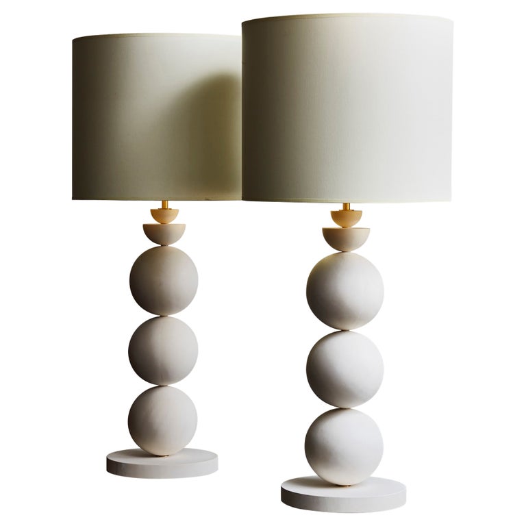 Pair of Geometric Plaster Table Lamps, New, Offered by Galerie Glustin Luminaires