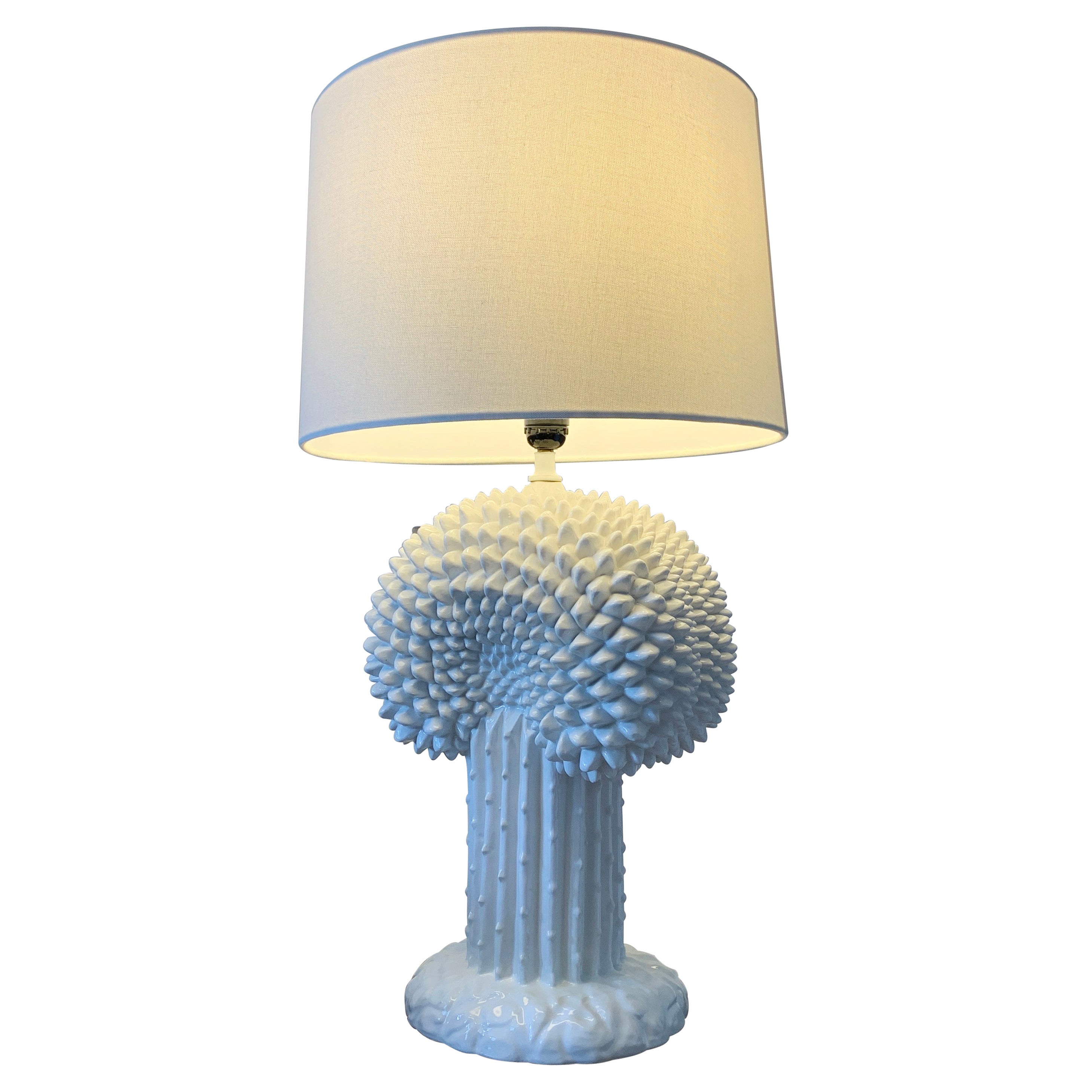 1970’s Italian White Ceramic Cactus Lamp  For Sale