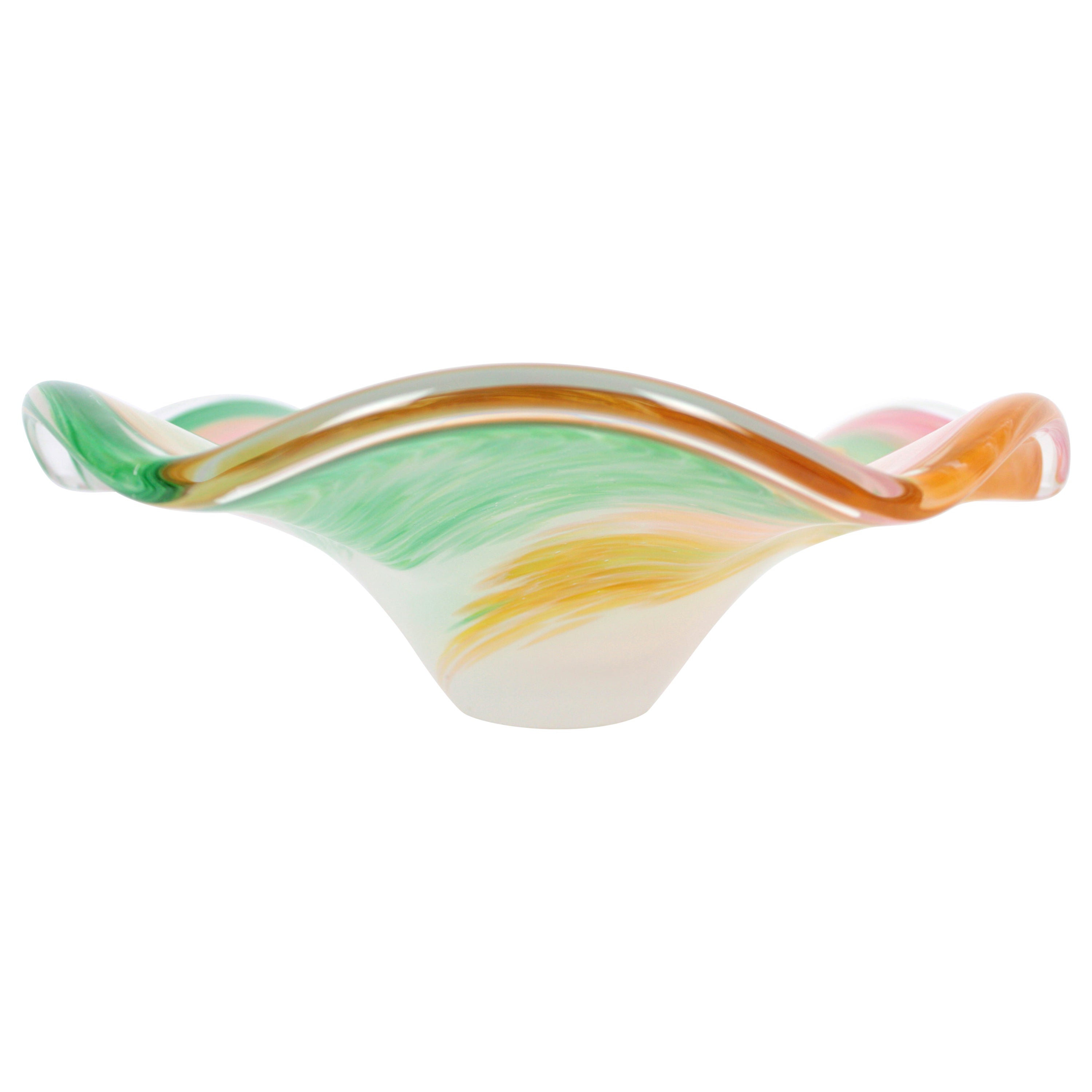 Murano White Pastel Colors Swirl Art Glass Centerpiece Bowl