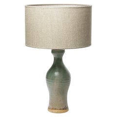 Mid Century Green Ceramic Table Lamp by French Handmade Terre et feu