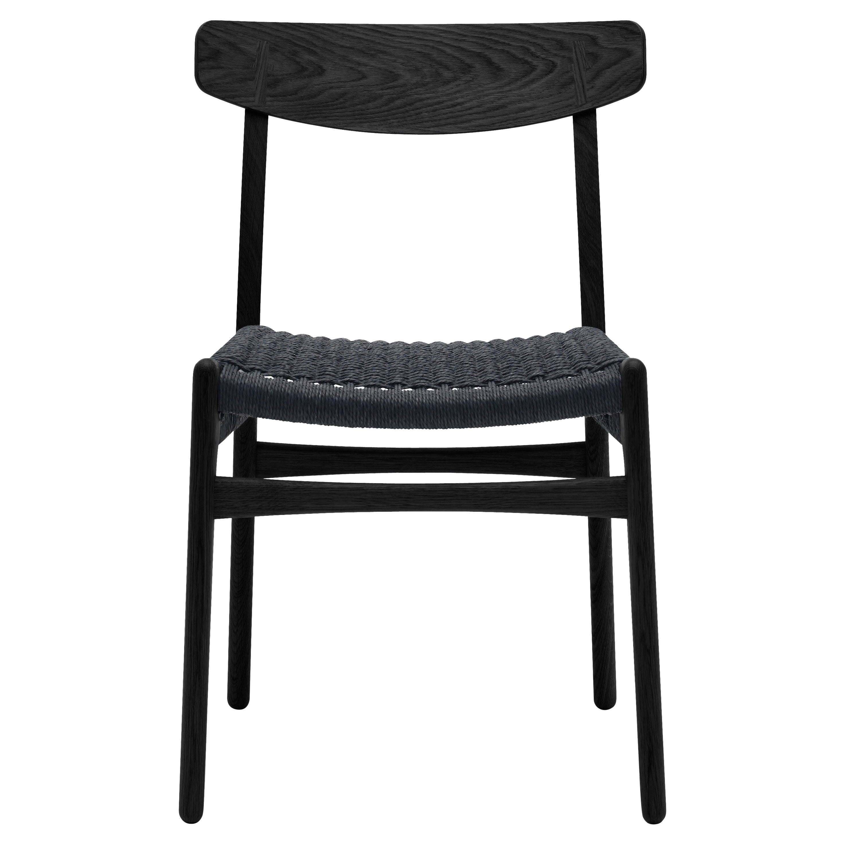 CH23 Dining Chair in Oak Painted Black & Black Papercord Seat by Hans J. Wegner