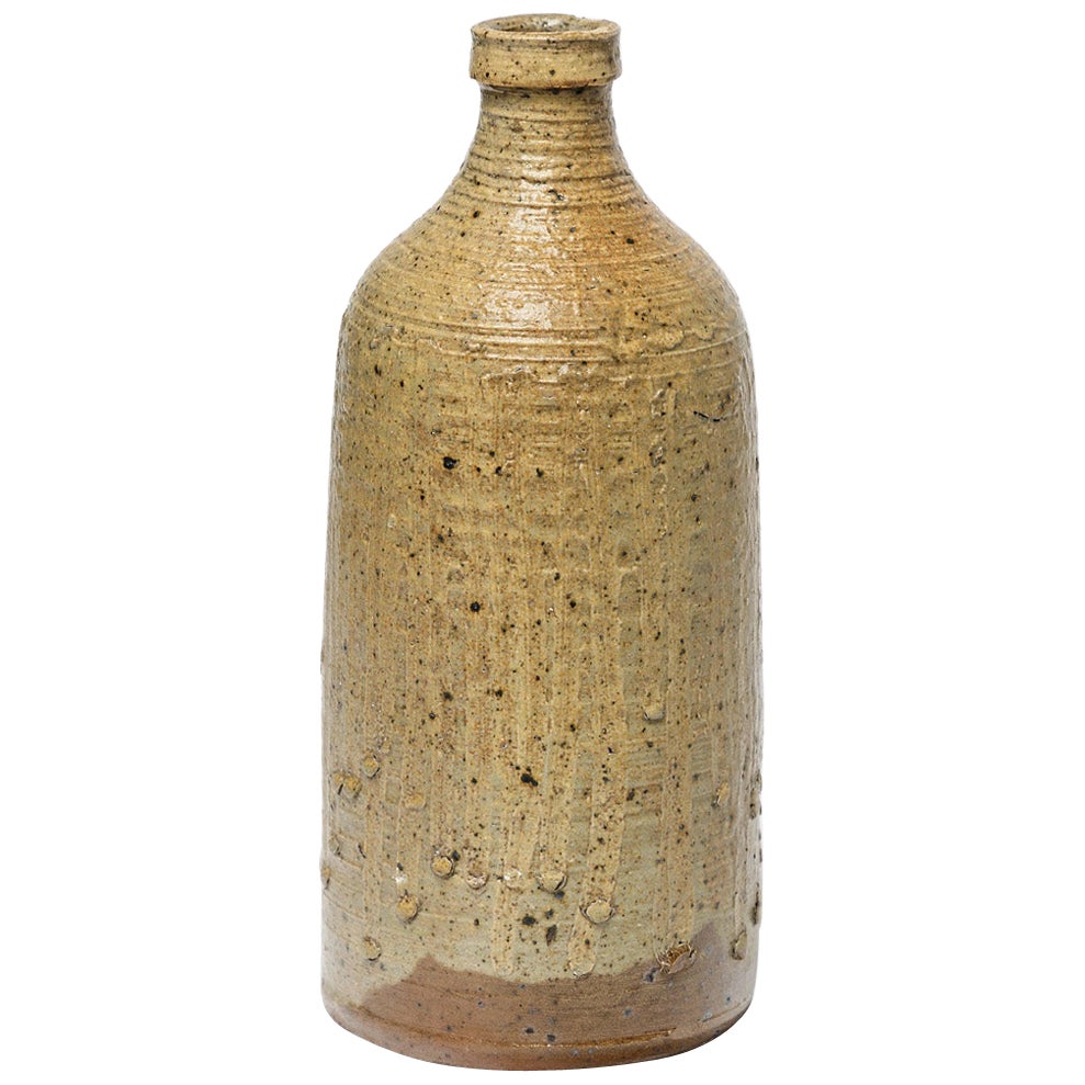 Dekorative braune Keramik-Tischflasche oder Vase von La Borne Potter aus der Mitte des 20. Jahrhunderts im Angebot