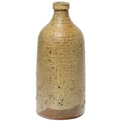 Dekorative braune Keramik-Tischflasche oder Vase von La Borne Potter aus der Mitte des 20. Jahrhunderts