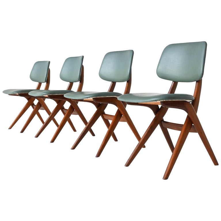 Louis Van Teeffelen Scissor Dining Chairs Webe, the Netherlands, 1960