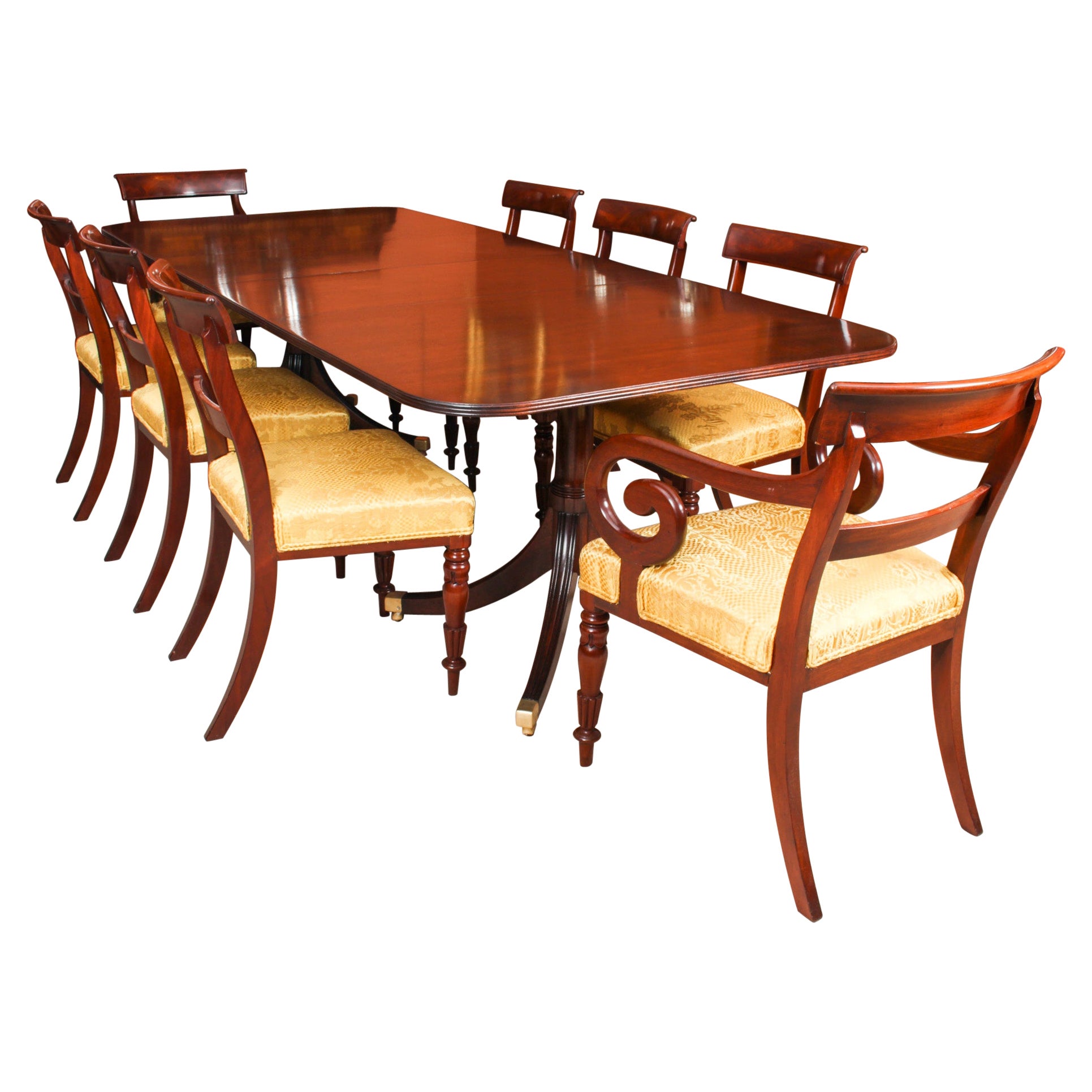 Vintage Twin Pillar Dining Table by William Tillman 20C & 8 Chairs 19th C