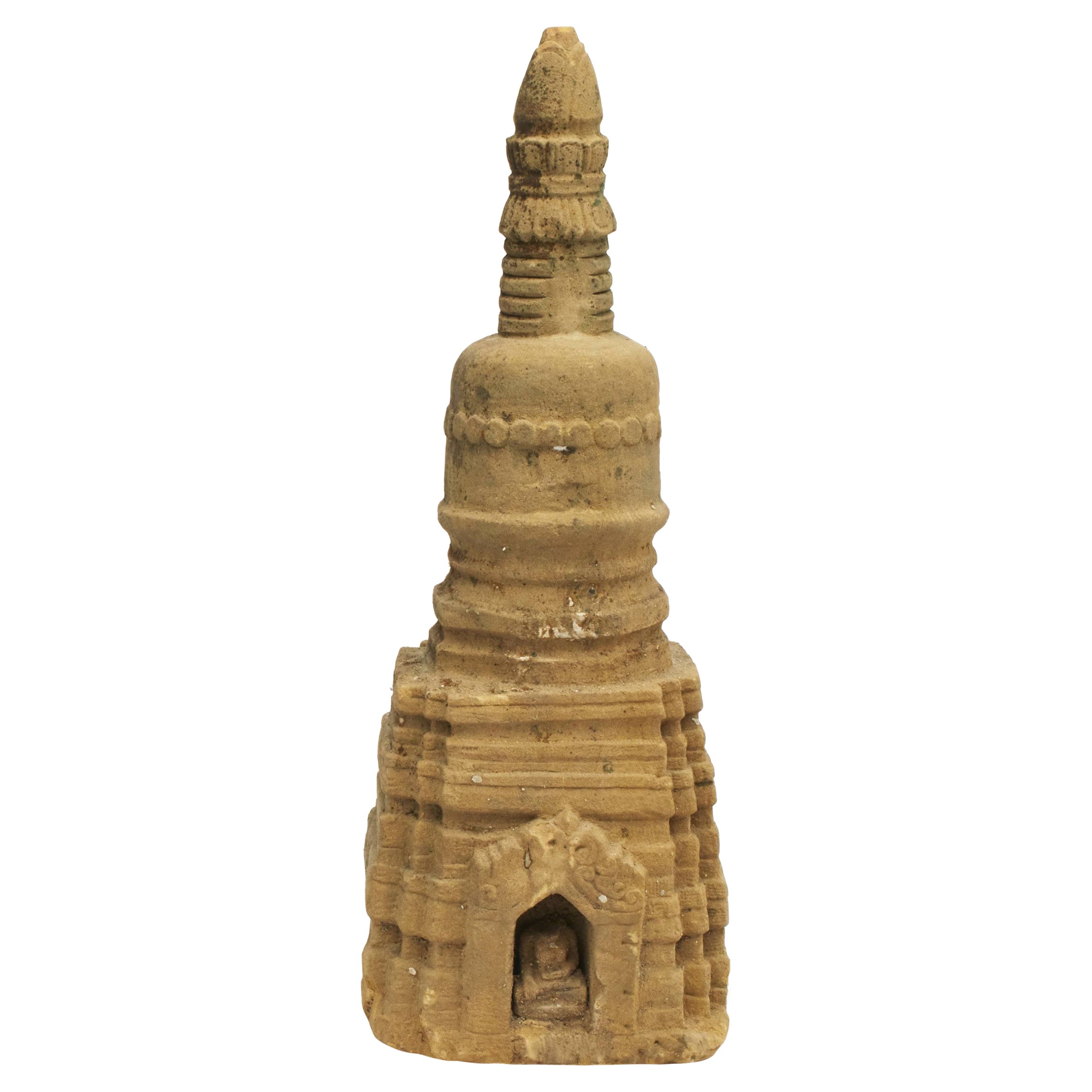 Seltene 400-600 Jahre alte birmanische Stupa-Pagoda-Skulptur aus Sandstein