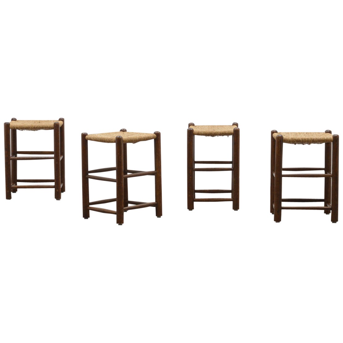 Set of 4 French Rush Stools in the Style of Charlotte Perriand 50s