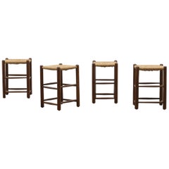 Set of 4 French Rush Stools in the Style of Charlotte Perriand 50s