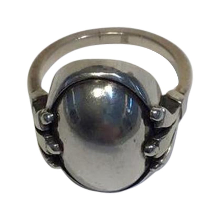 Georg Jensen Sterling Silver Ring No 51 Silver Stone For Sale