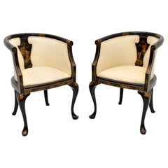 Pair of Antique Georgian Style Chinoiserie Tub Chairs