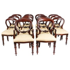 Used Set 14 Victorian Revival Balloon Back Dining Chairs 20th C