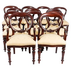 Retro Set 12 Victorian Revival Balloon back Dining Chairs 20th C