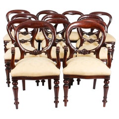 Vintage Set 12 Victorian Revival Balloon back Dining Chairs 20th C