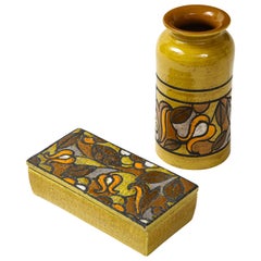 Aldo Londi Bitossi Ochre Glazed Box, Vase Set