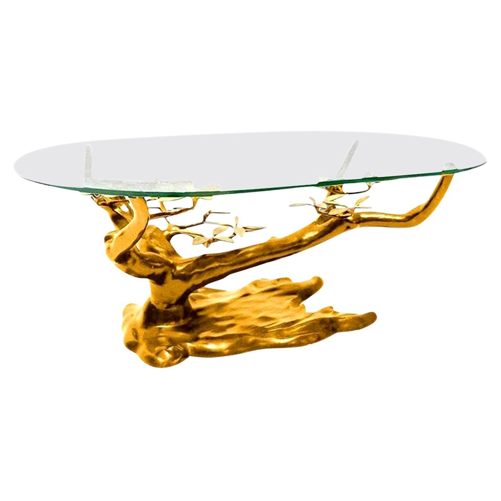 Massive Brass Coffee Table in the Style of Willy Daro, Belgium, 1970s