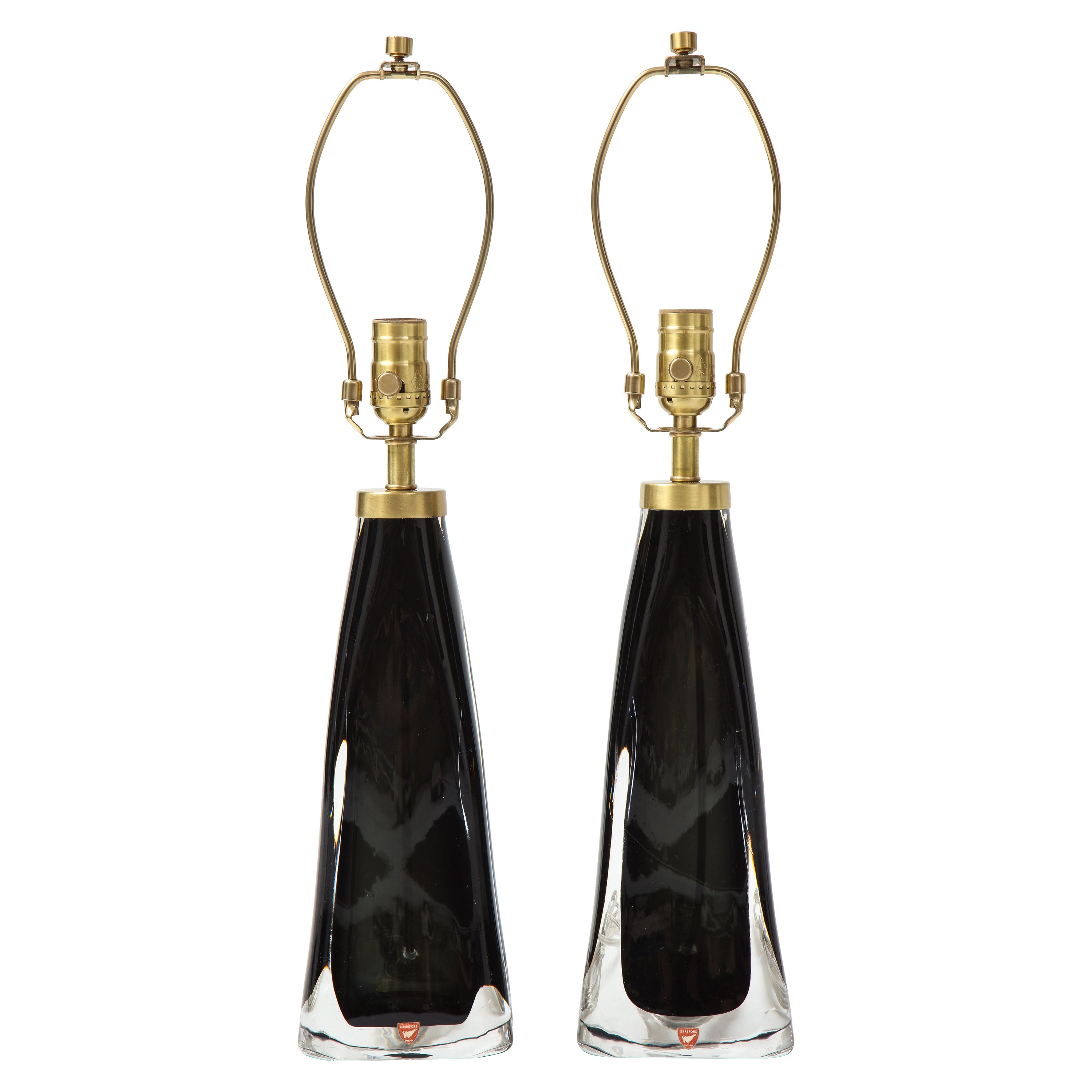 Lampade Orrefors in cristallo nero incassato