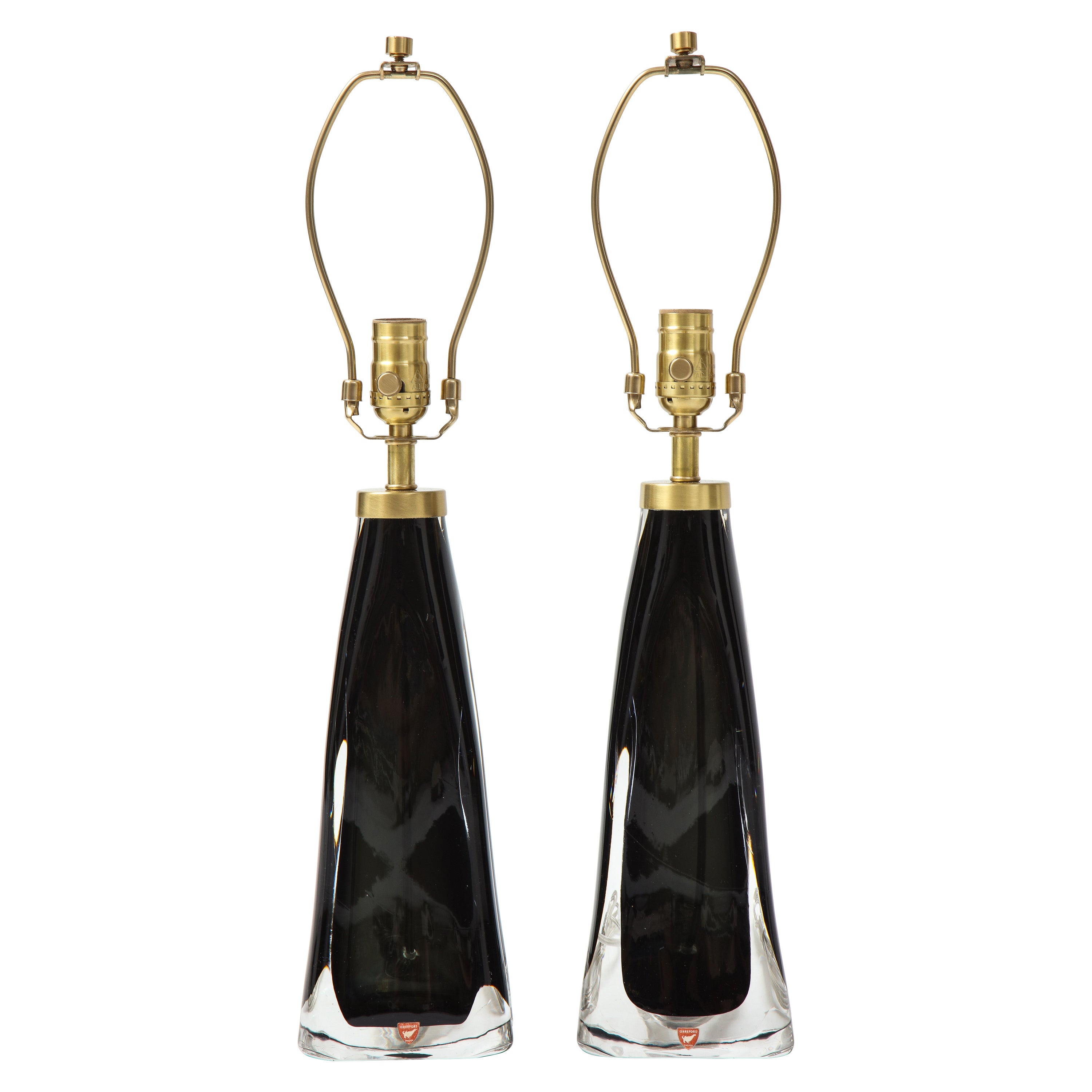 Orrefors Black Crystal Encased Lamps For Sale