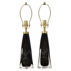 Used Orrefors Black Crystal Encased Lamps