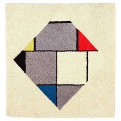  Vintage Square Modernist Scandinavian Mondrian Design Rug. Size: 5' 2" x 5' 2" 