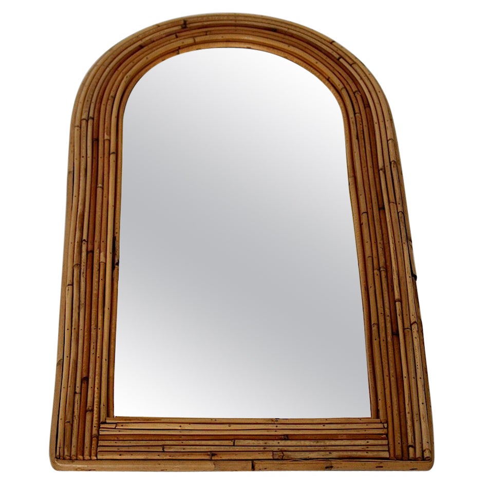 Bamboo Rattan Mid Century Modern Vintage Wall Mirror 1970s France For Sale
