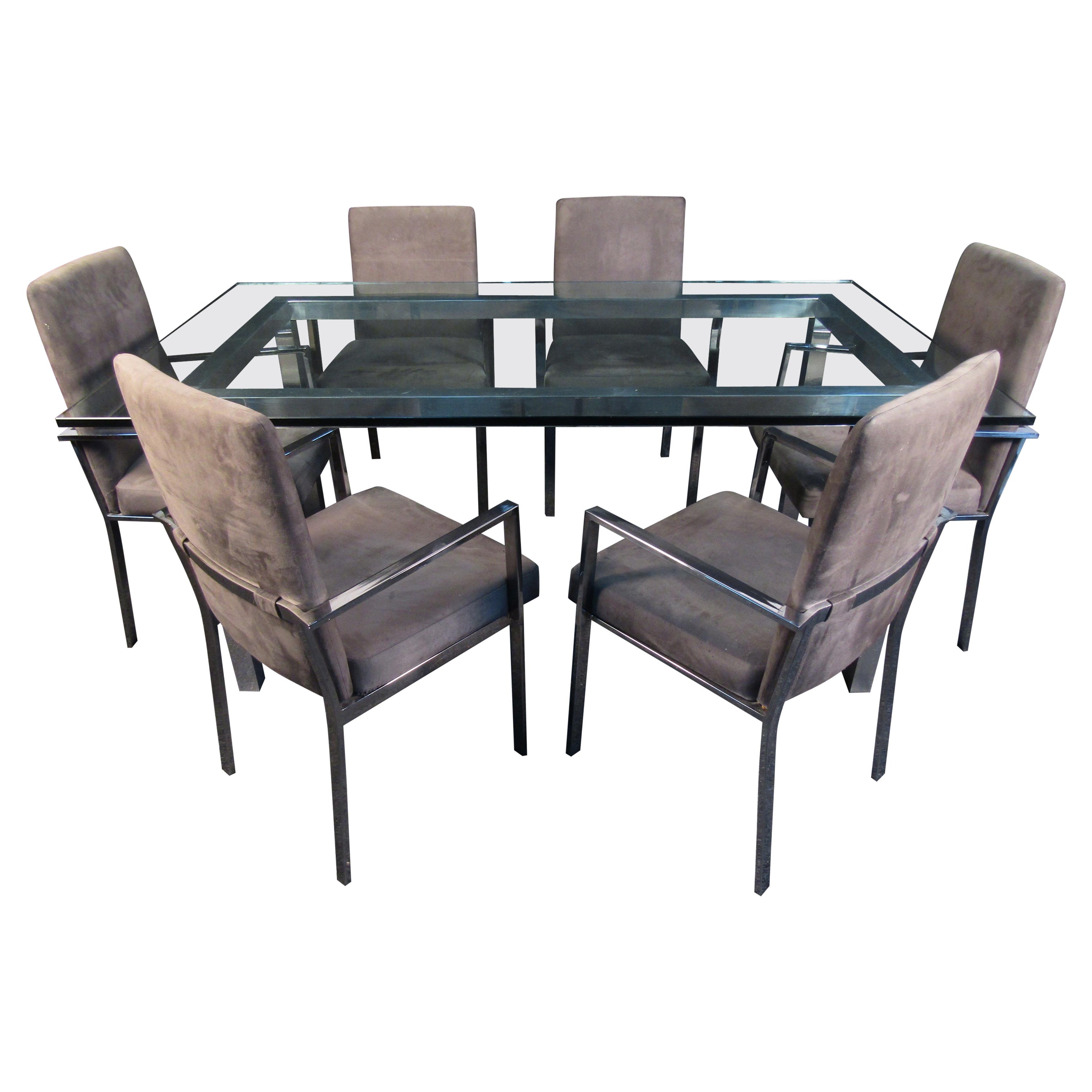 Mid-Century Modern Glass and Chrome Dining Set